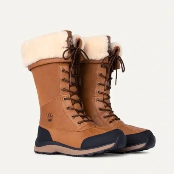 Ugg Adirondack II Tall Women Sz 10 Brown Leather Sherpa Lined Waterproof Boots - Picture 1 of 15